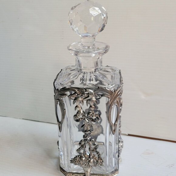 .925 Sterling Silver Cage / ATLANTIS Crystal Liquor Whiskey Square Decanter Rare - Picture 2 of 10